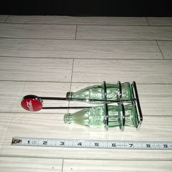 Vintage Glass Coca Cola Salt & Pepper Shakers Set With Metal Holder Made Taiwan - Picture 9 of 9